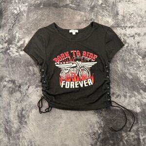 Ruby & Lace Cropped Top Womens Large Black Born To Ride Forever Corset Detail